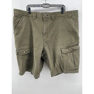 Duluth Trading Cargo Shorts Mens 46 Olive Green Cotton Canvas Workwear Utility